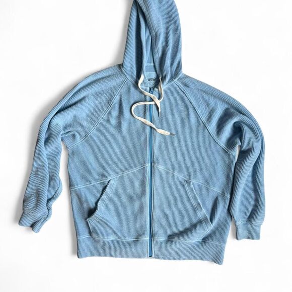 aerie Sweaters - Aerie Women's Oversized Blue Cotton Blend Knit Zip Hoodie Size S